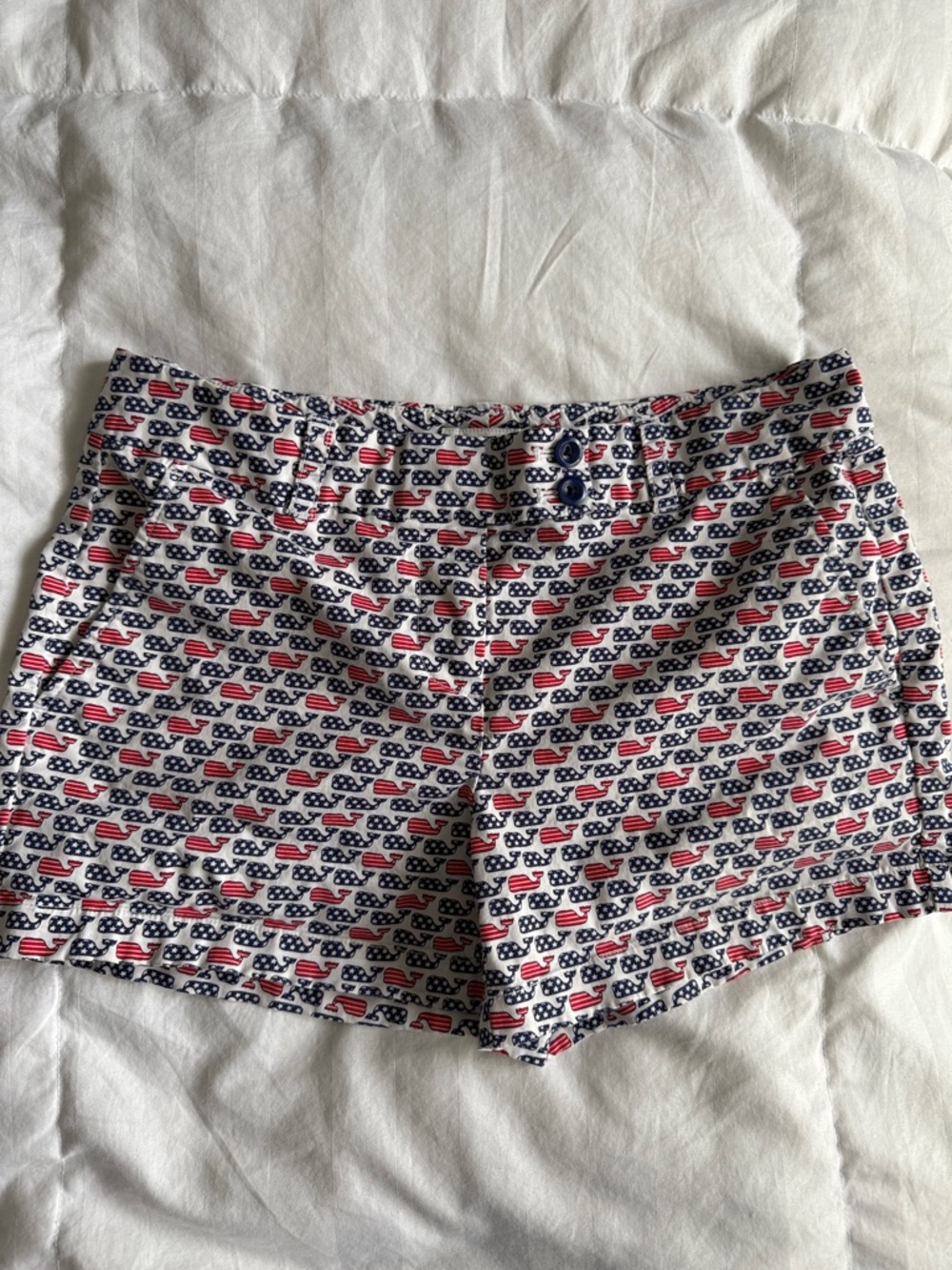 Vineyard Vines Red, White & Navy Flag-Print Cotton Shorts